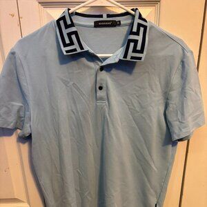 Barabas Men’s Light Blue Polo Shirt – Greek Pattern Collar, Size M